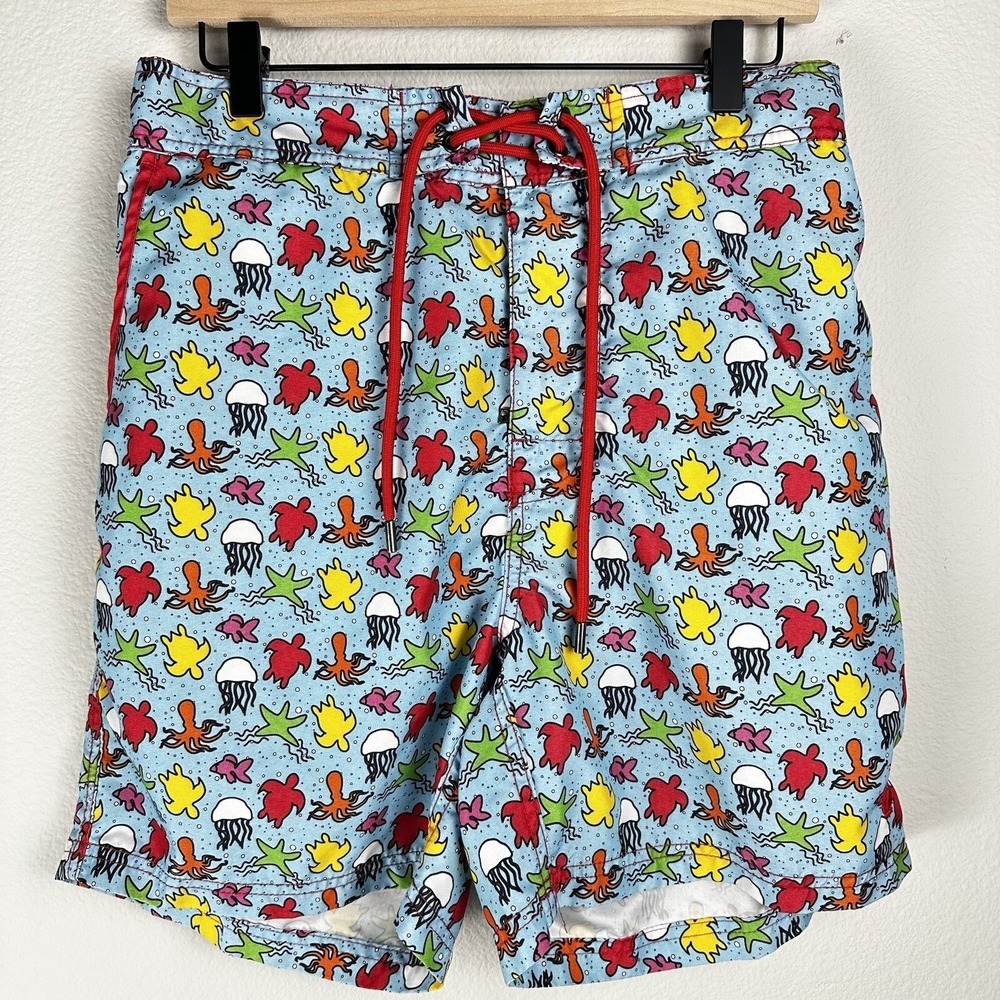 Beach Bros Swim Trunks Mens Medium‎ Blue Turtles Octopus Sea Creature Print